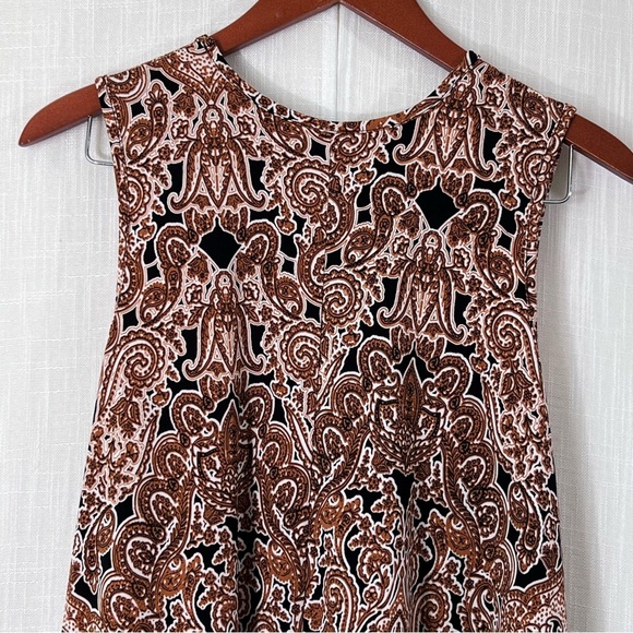 Nicole Miller Shift Swing Sleeveless Paisley Brown Flowy Dress Size M - Picture 8 of 10